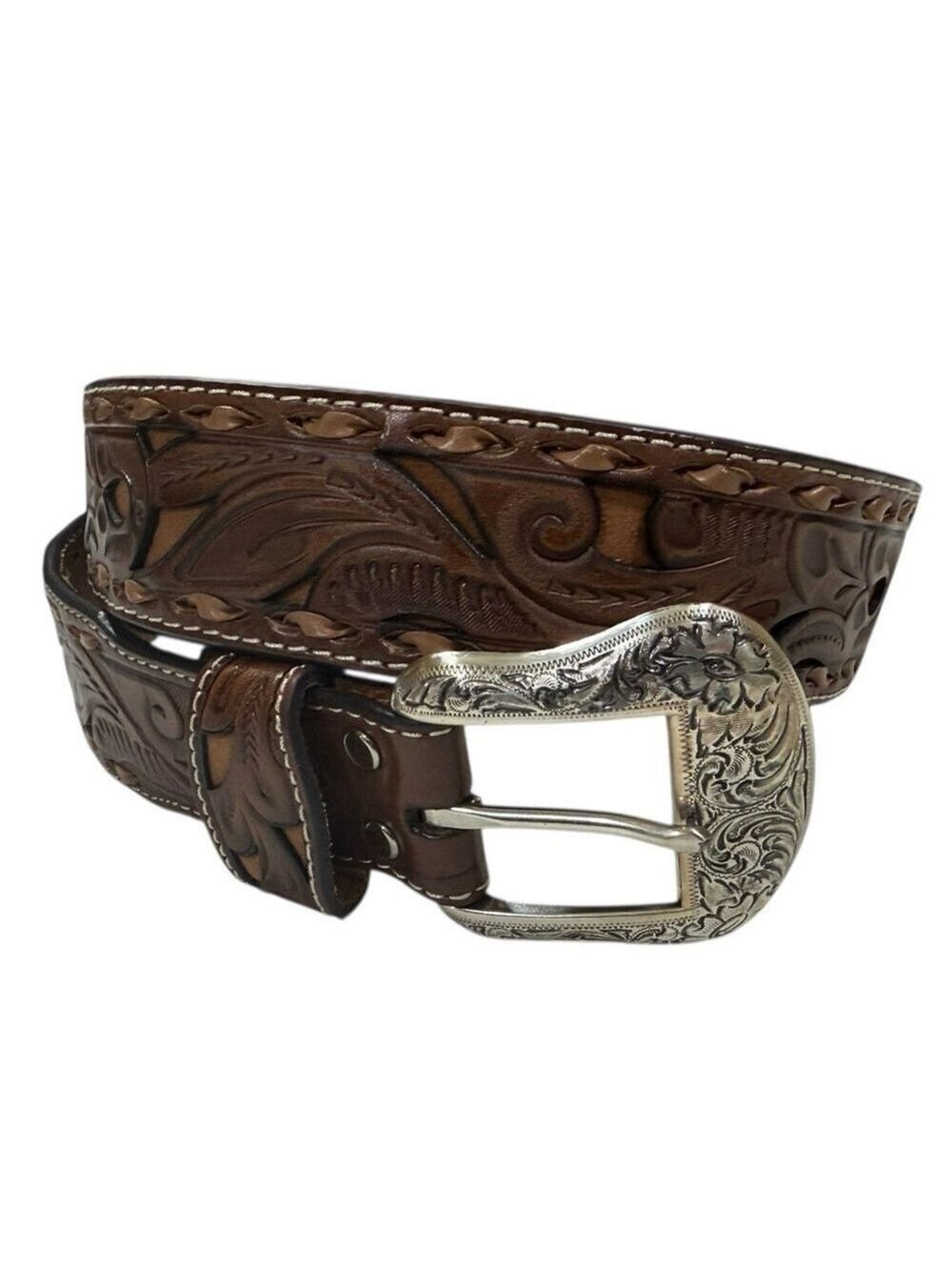 Nocona Leather Floral with Tan Inlay & Lace Western Belt Sz44